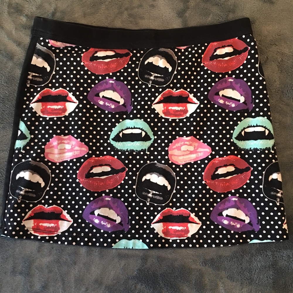 Mouth and polka dot print skirt